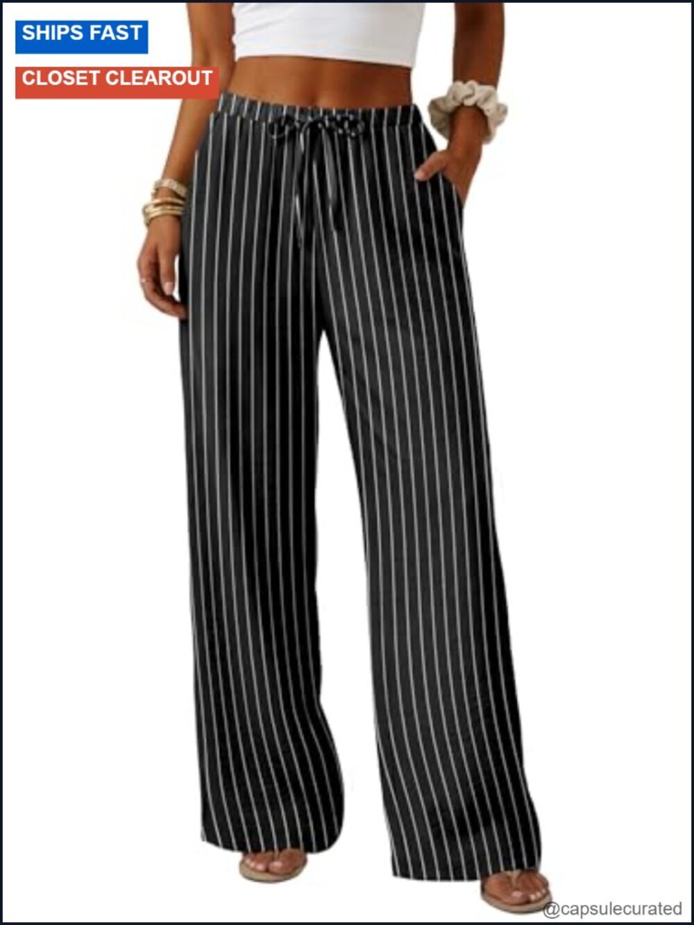 Wide Leg Palazzo Pants for Women Flowy Drawstring Elastic Waist Loose Fit